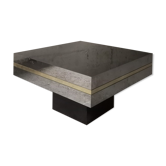 Coffee table design smoked mirror and steel sheet, belgium 1970