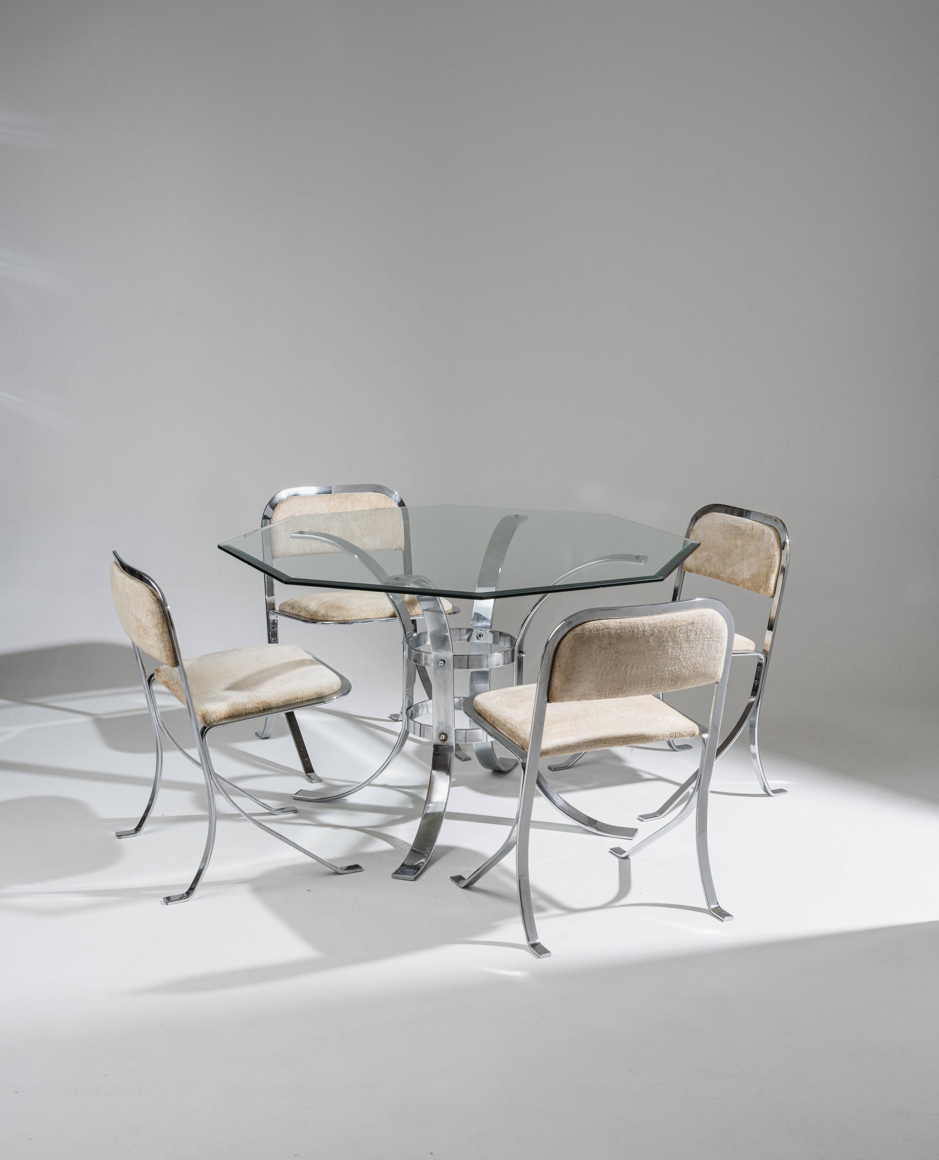 Octagonal glass and metal dining table, 1970s