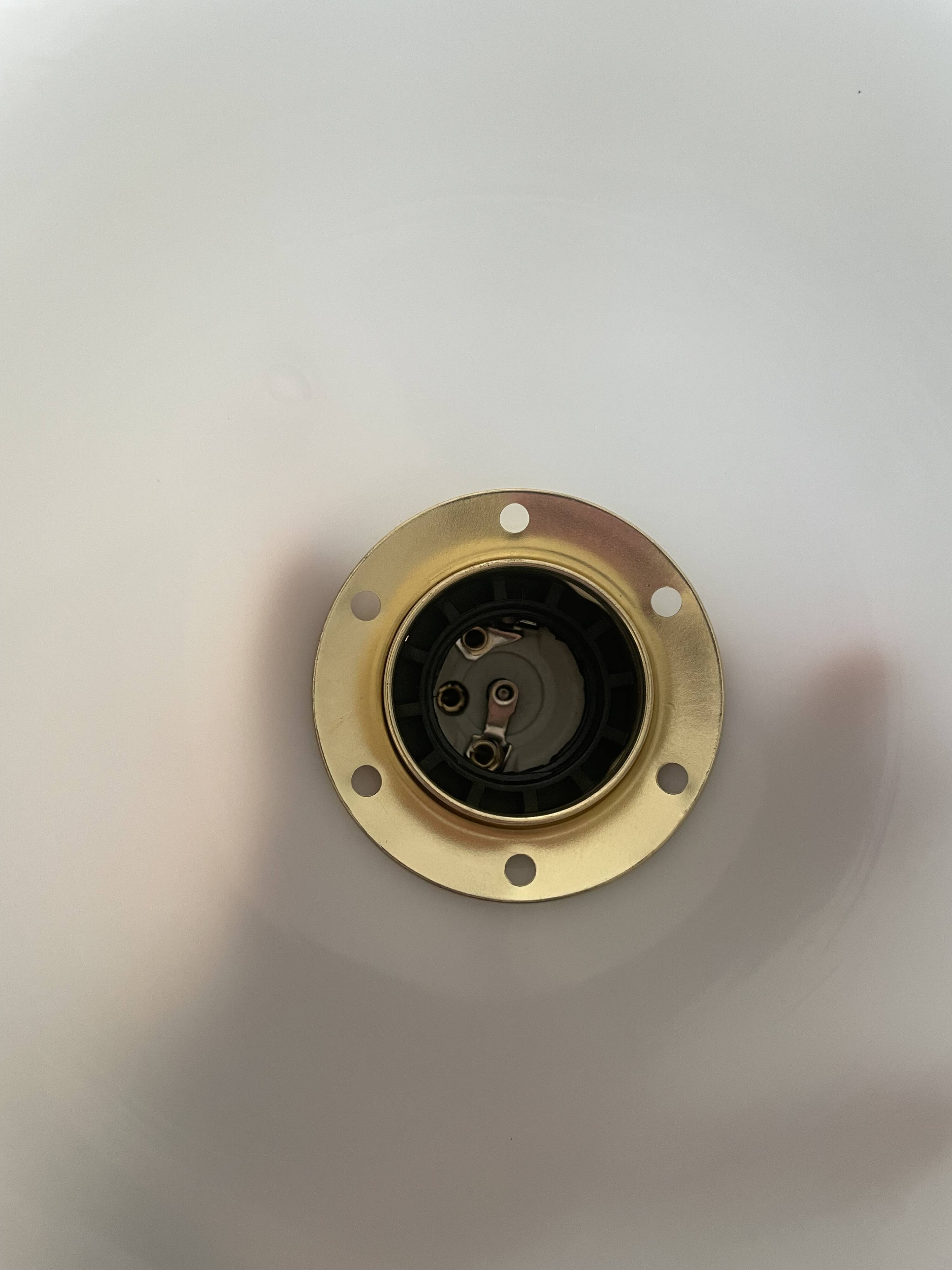 Vintage scalloped opaline glass and gold-tone metal pendant light