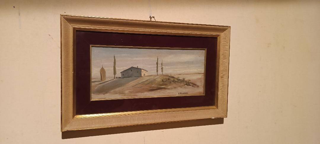Oil painting on panel, Tuscan countryside landscape, signed