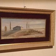 Oil painting on panel, Tuscan countryside landscape, signed