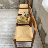 Set of 4 elm straw chairs from the 50s