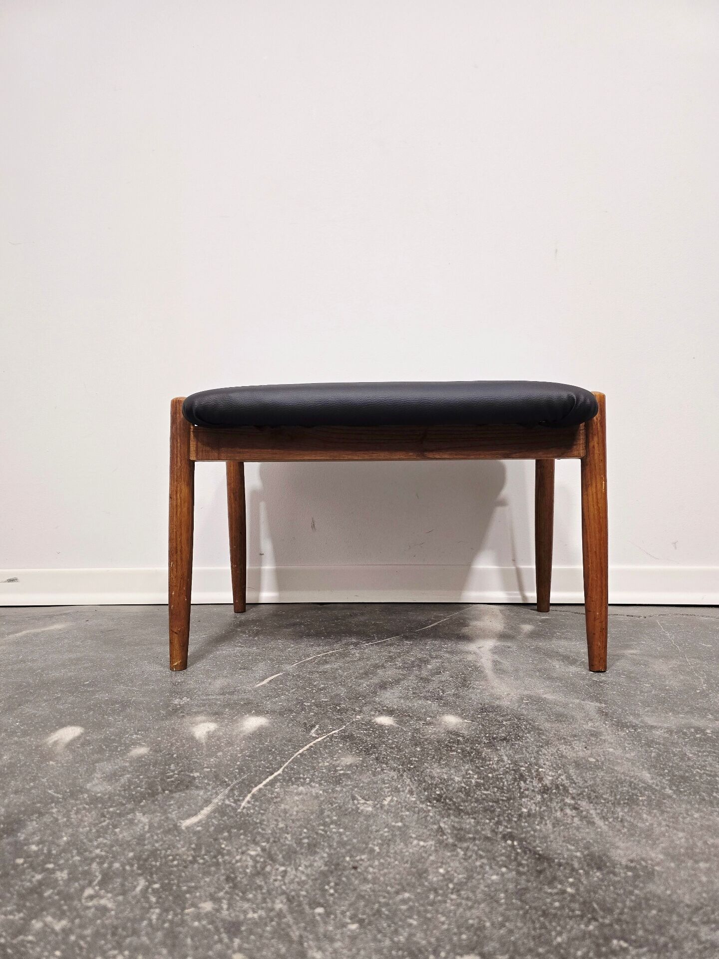 Danish - Style Stool with Faux Leather – 1970s
