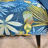 2-Seater Bench in Azure Blue Fabric – 1940s