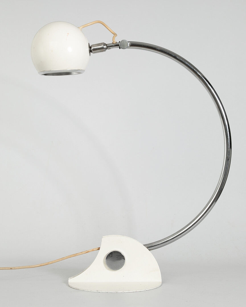 Lamp designed by luci cinisello - origin milan, italy - material: chromed metal painted white - height
