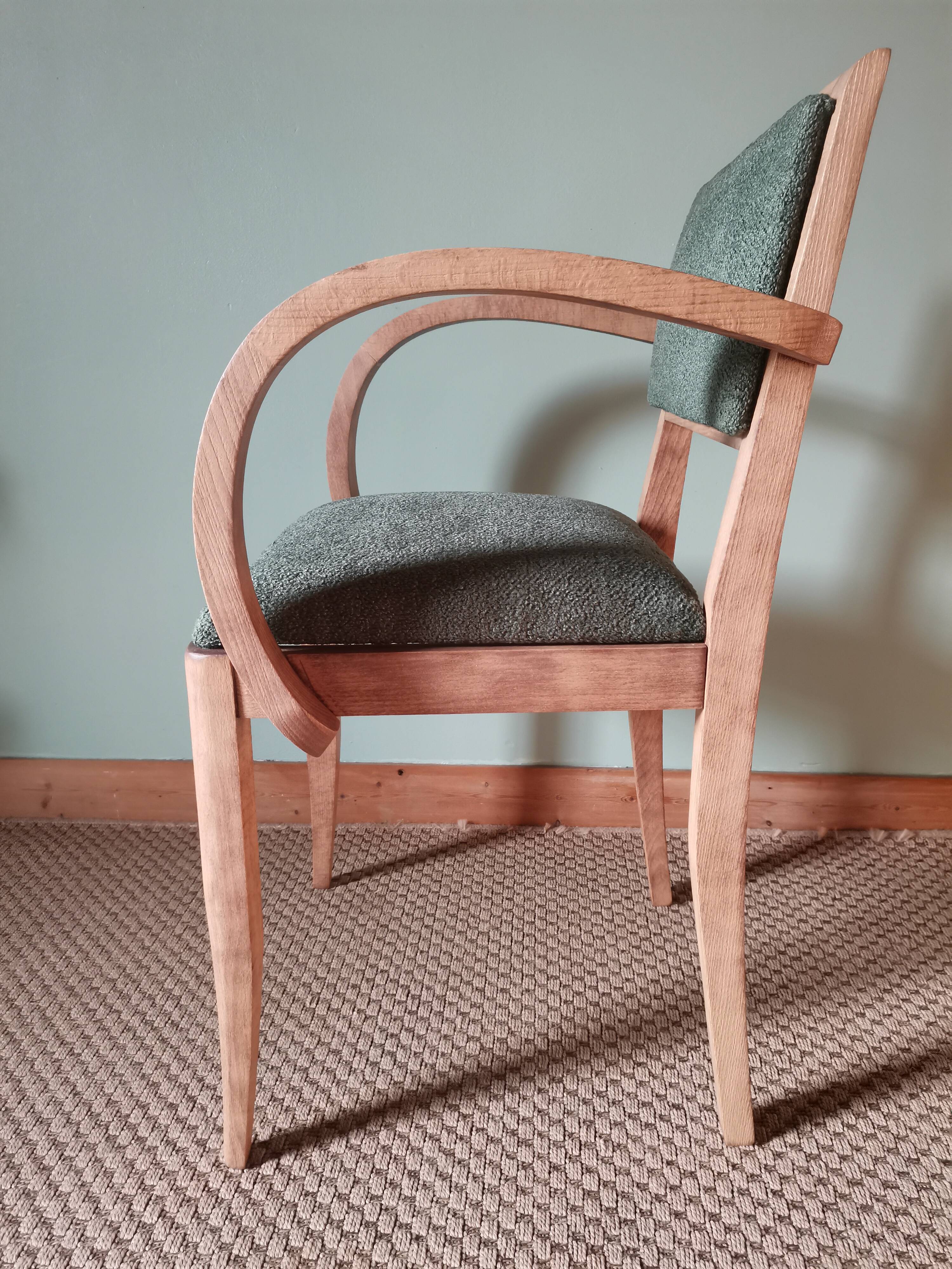 Fauteuil bridge art deco bouclette verte
