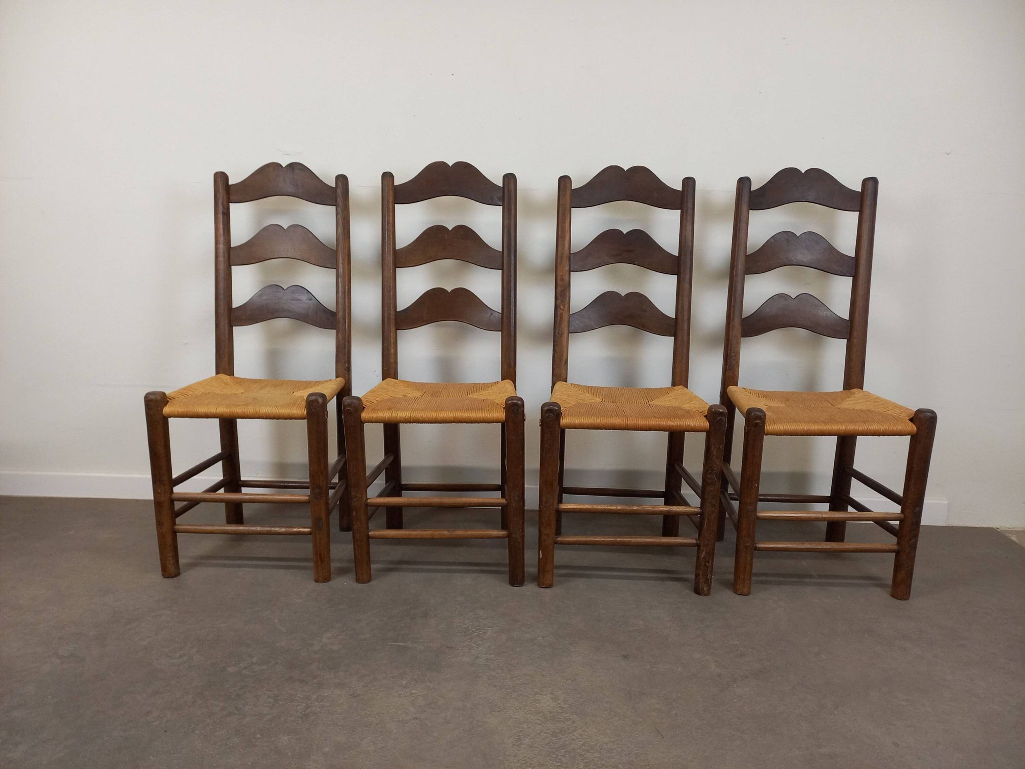 Straw brutalist chairs, set of 4