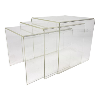 Set of 3 vintage acrylic nesting tables, 1970s