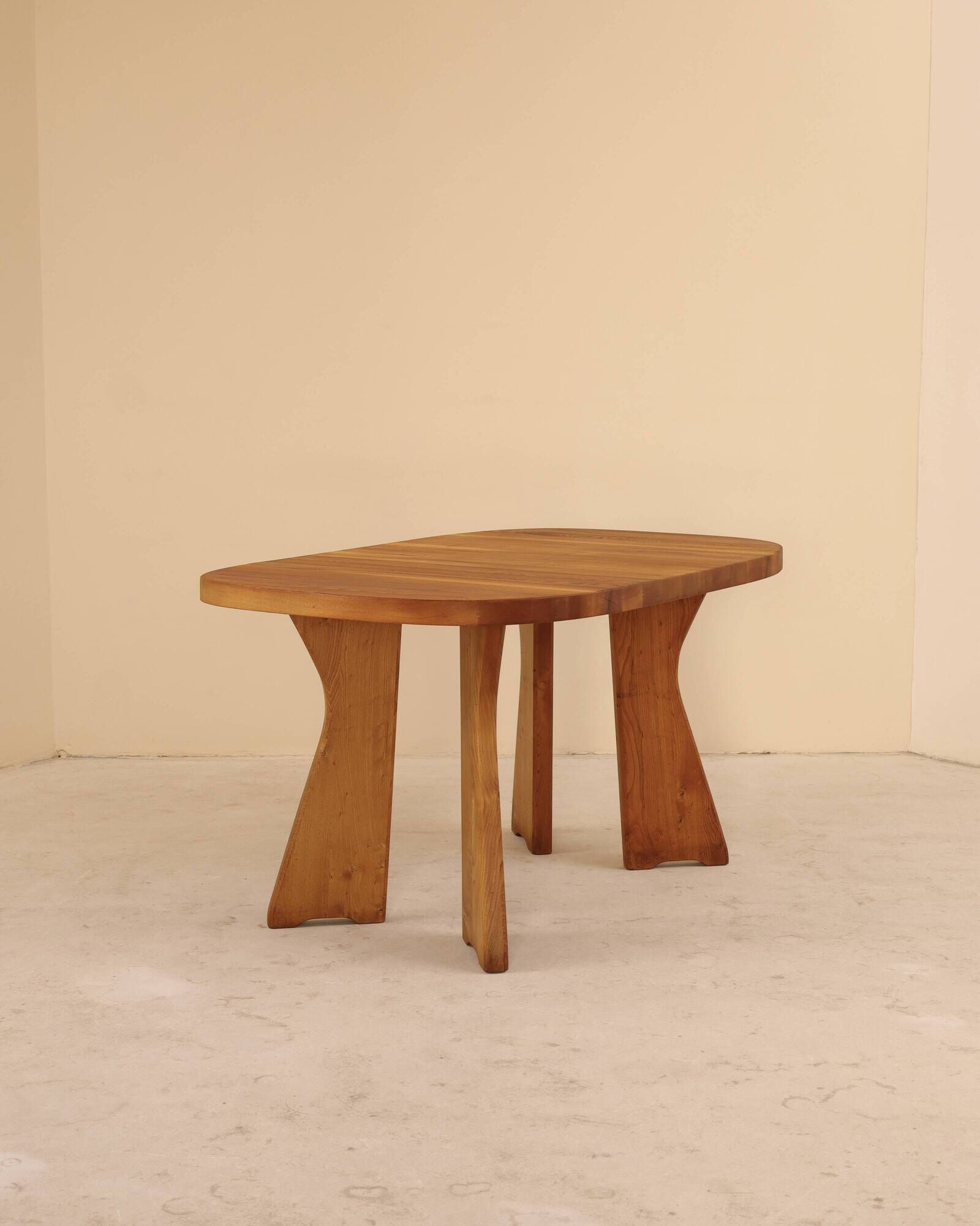 Table in solid elm, Atelier C. Demoyen, France, 1980s