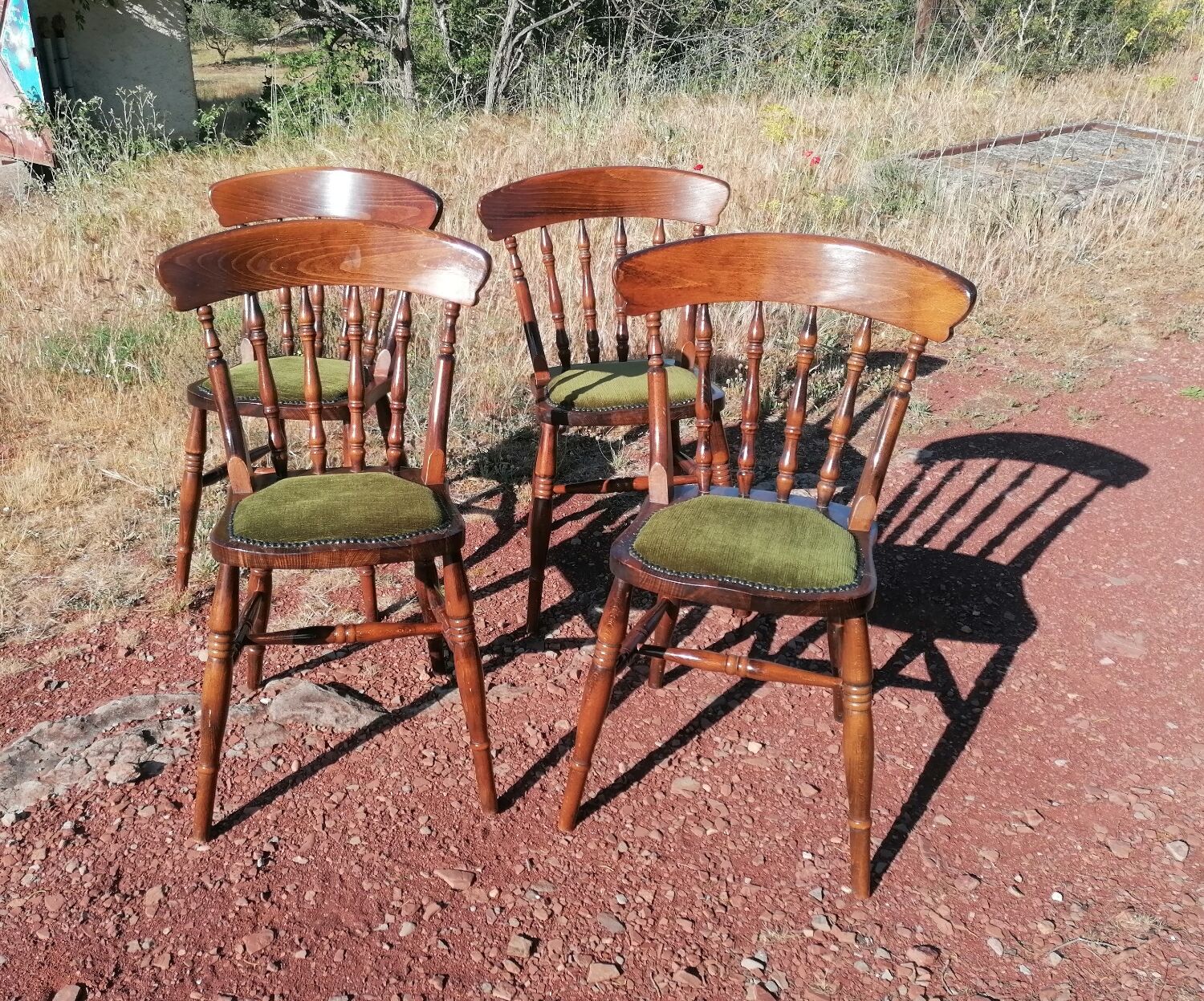 Set of 4 vintage reupholstered English country seat ltd bistro chairs
