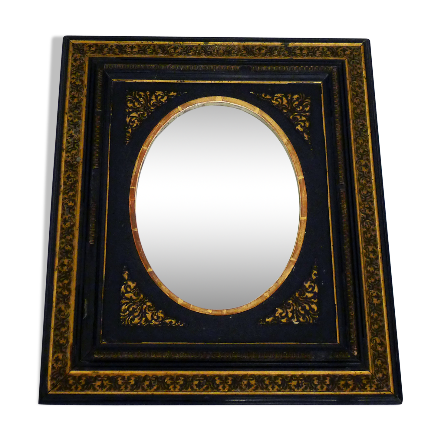 Napoleon III black oval mirror - 69x59cm
