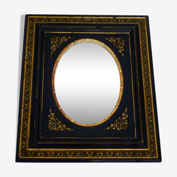 Miroir ovale Napoléon III noir & doré - 69x59cm