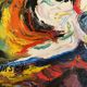Petite peinture abstraite vintage de paysage, signée Axel, années 1970.