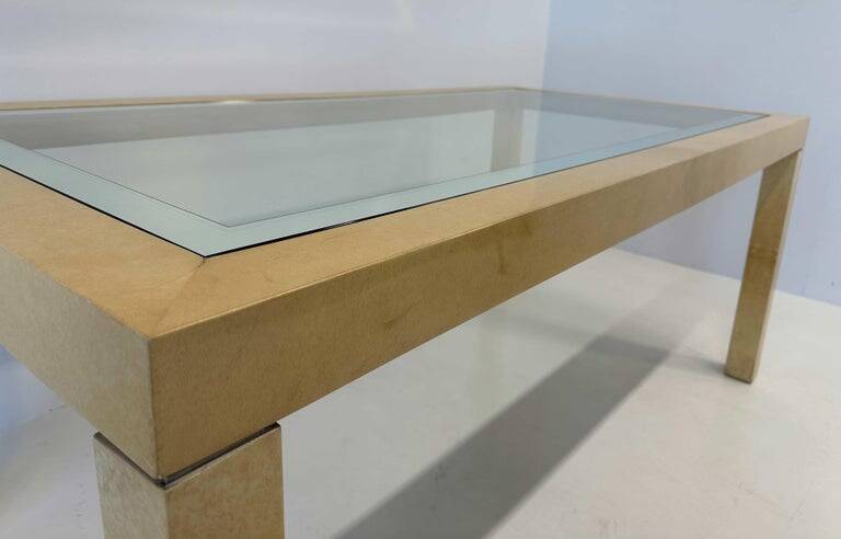 Italian Table Parchment and Glass, Attr. Aldo Tura, 1970s