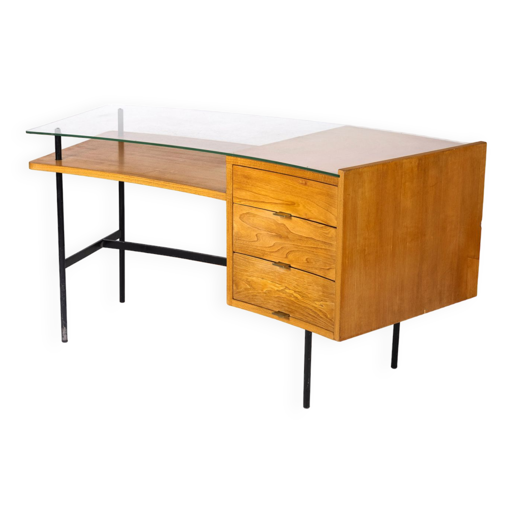 Bureau en bois et verre par Jean René Picard, 1960s