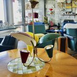 Vintage tri-color chandelier in lacquered steel and brass