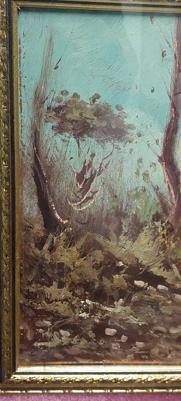 Oil painting on faesite landscape signed "DE BONI" 60s with frame