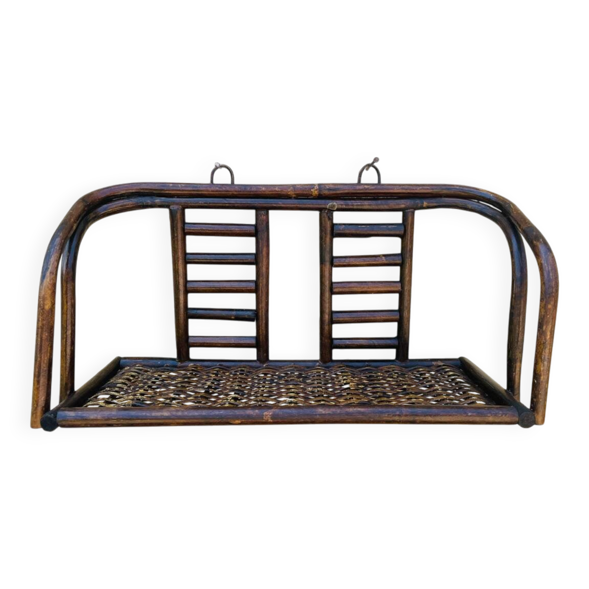 Étagère murale vintage en bambou et rotin,  circa 1960s