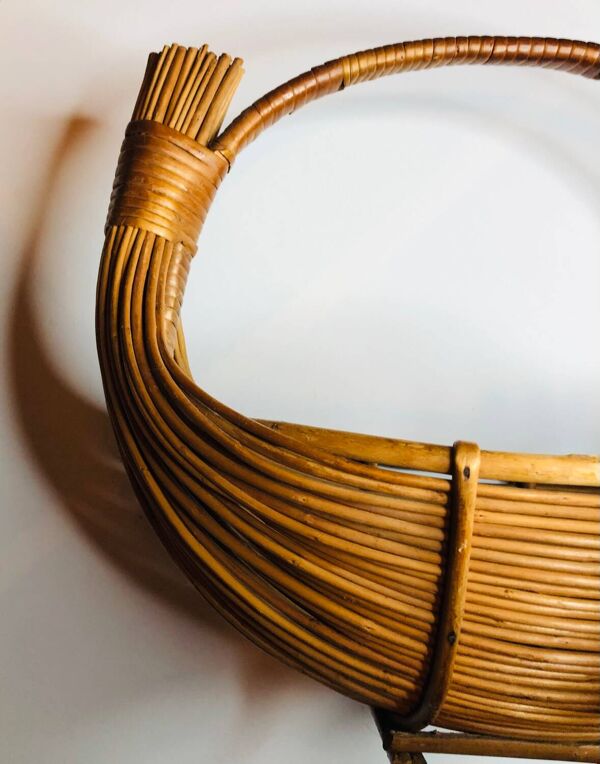 Grand panier osier Rotin design 1950