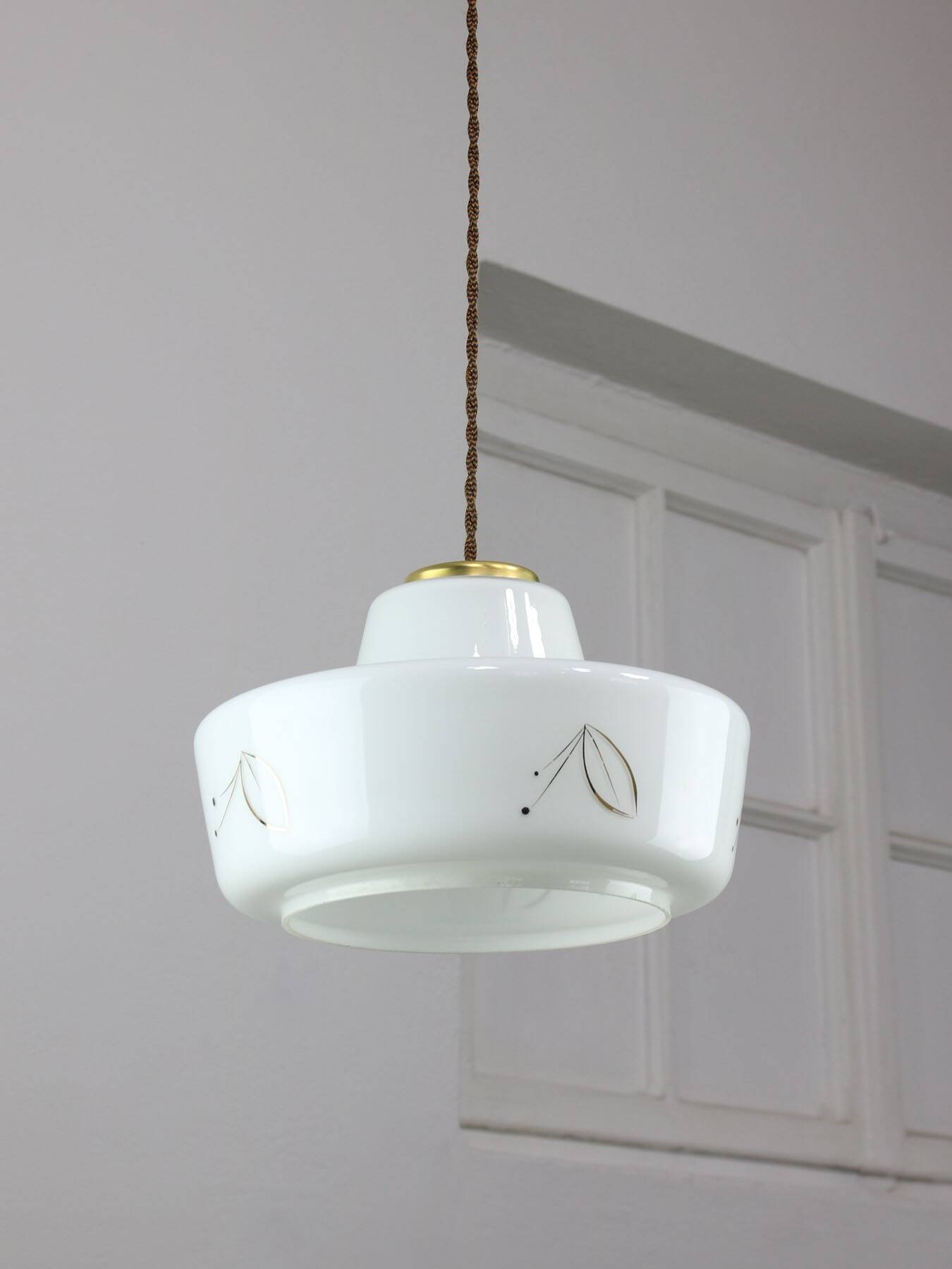 Mid-century Modern Italian Brass and White Glass Pendant Lamp, 1960s