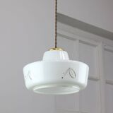 Mid-century Modern Italian Brass and White Glass Pendant Lamp, 1960s