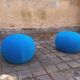 Pair of stools, blue ball ottoman from the 80s.