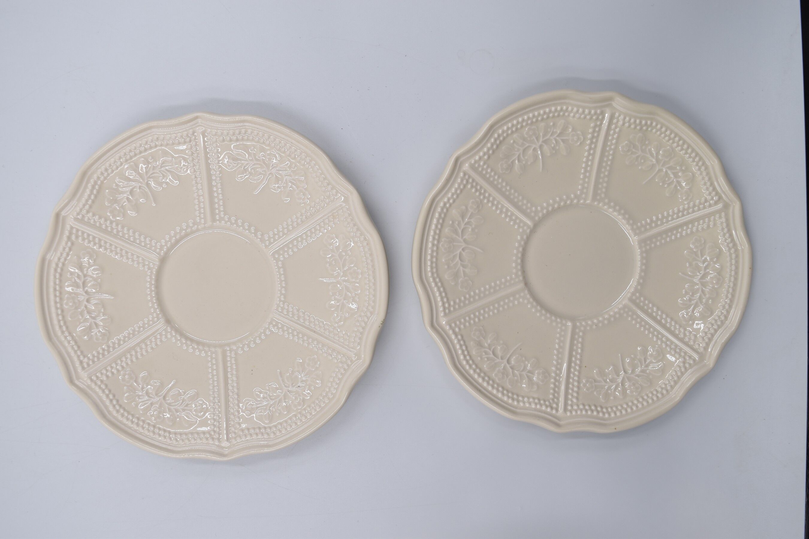 2 luncheon cups off-white earthenware Lunéville décor relief France