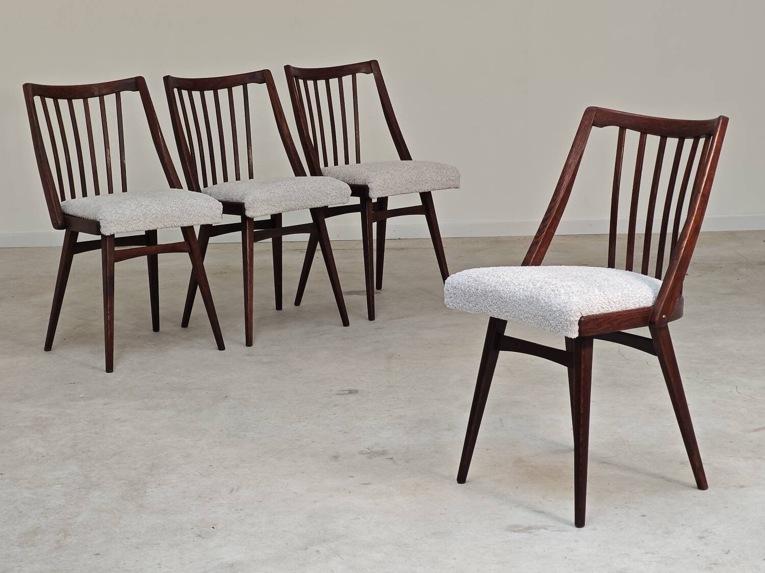 Set of 4 grey bouclette chairs by Antonin Suman