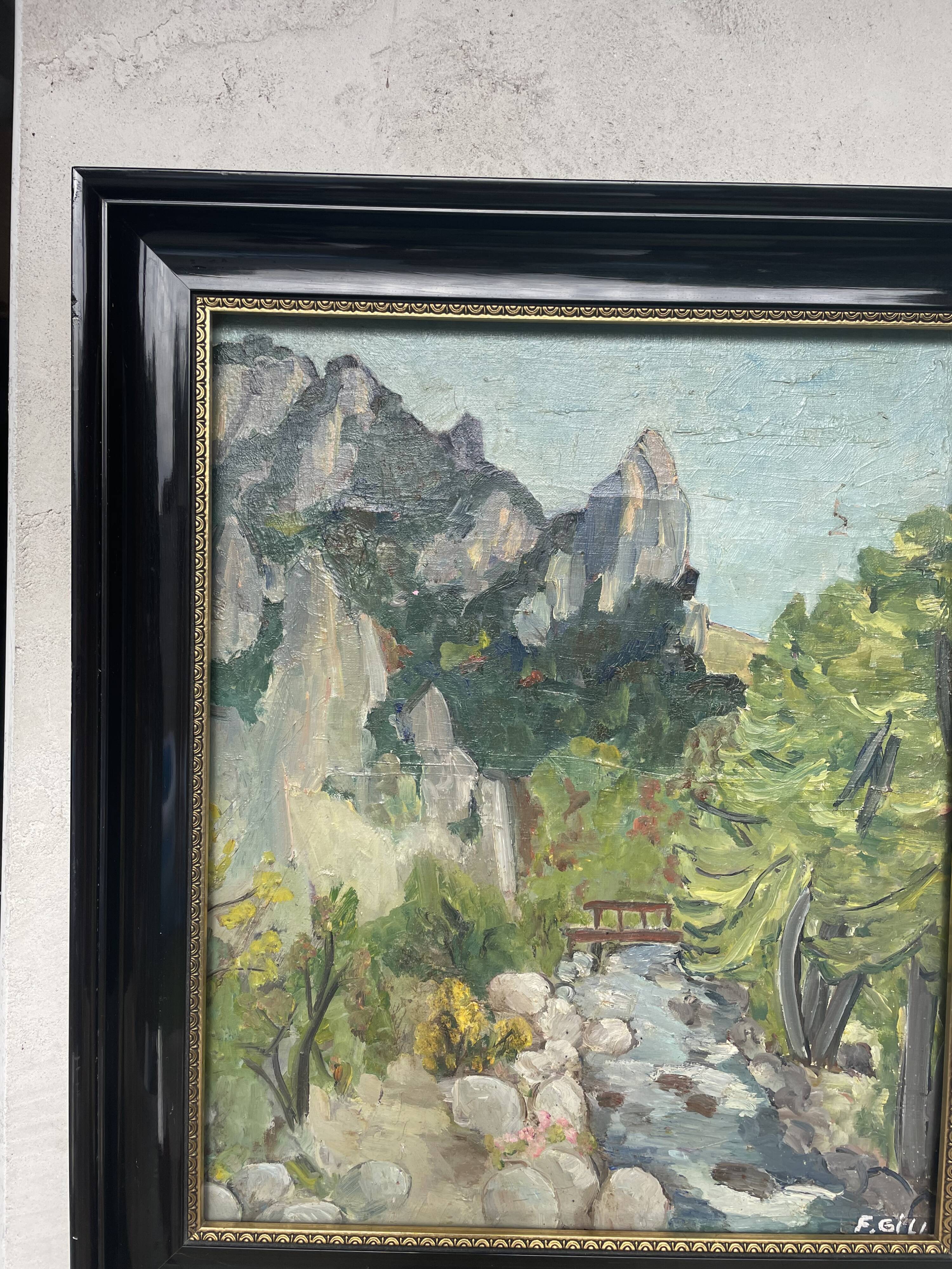 Paysage à l’huile post-impressionniste signé F. Gill