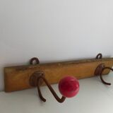 Coat rack 2 hooks vintage red balls