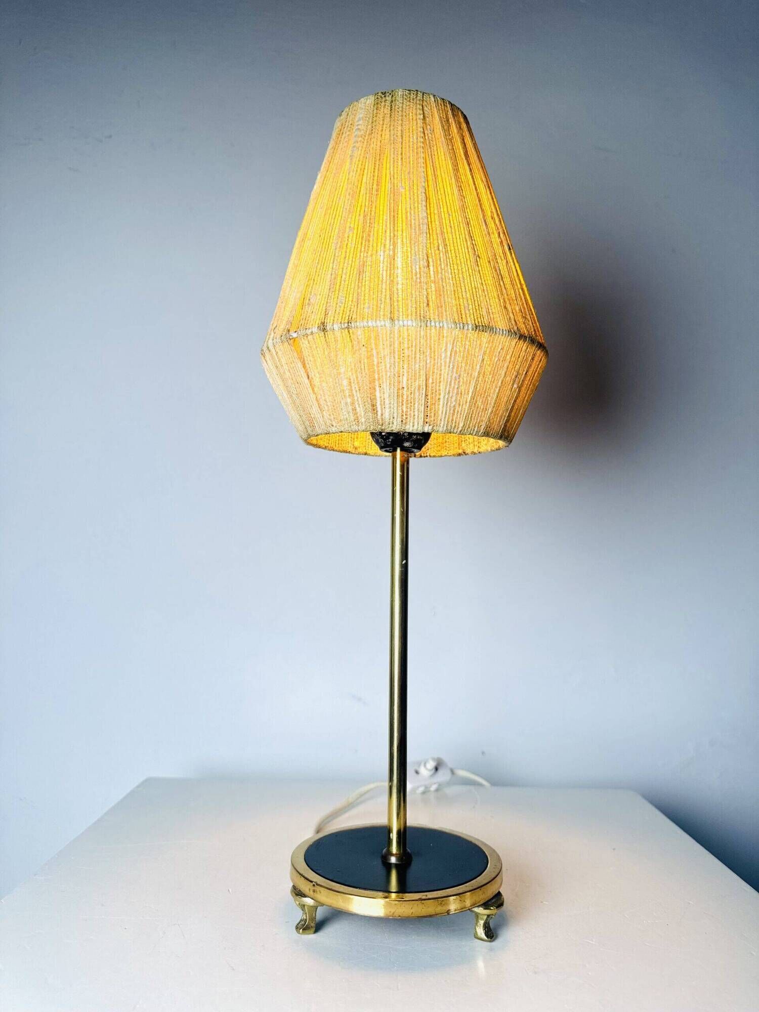 Model 332 Table Lamp In Brass And Natural Fibre By Eae, Sweden 1950S