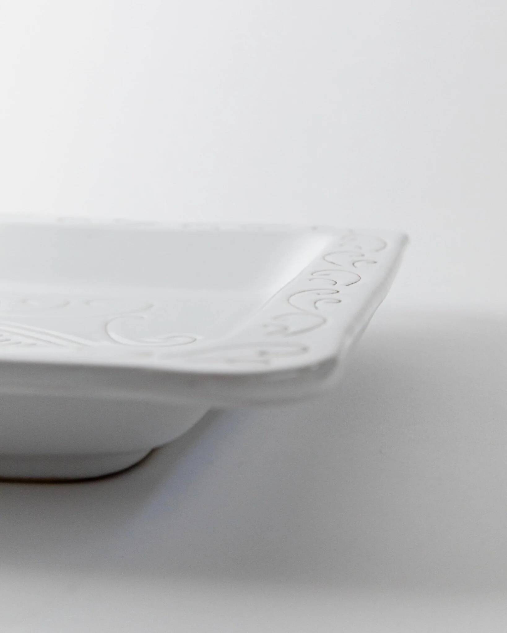 White Ceramic Plate with Etched Rooster Relief – Vintage Mid-Century Square Plate, Jacques Innocenti Style