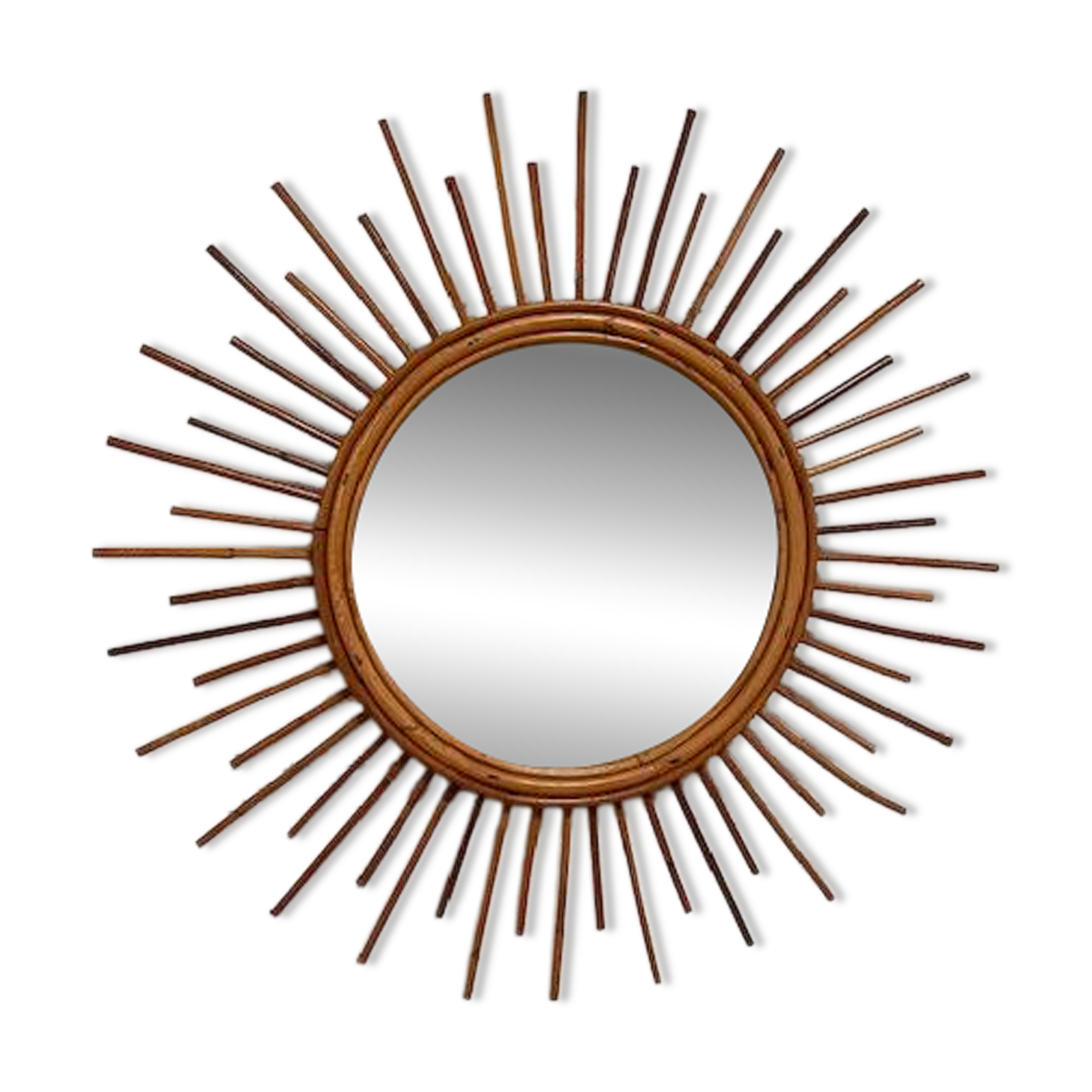 Miroir soleil vintage en rotin