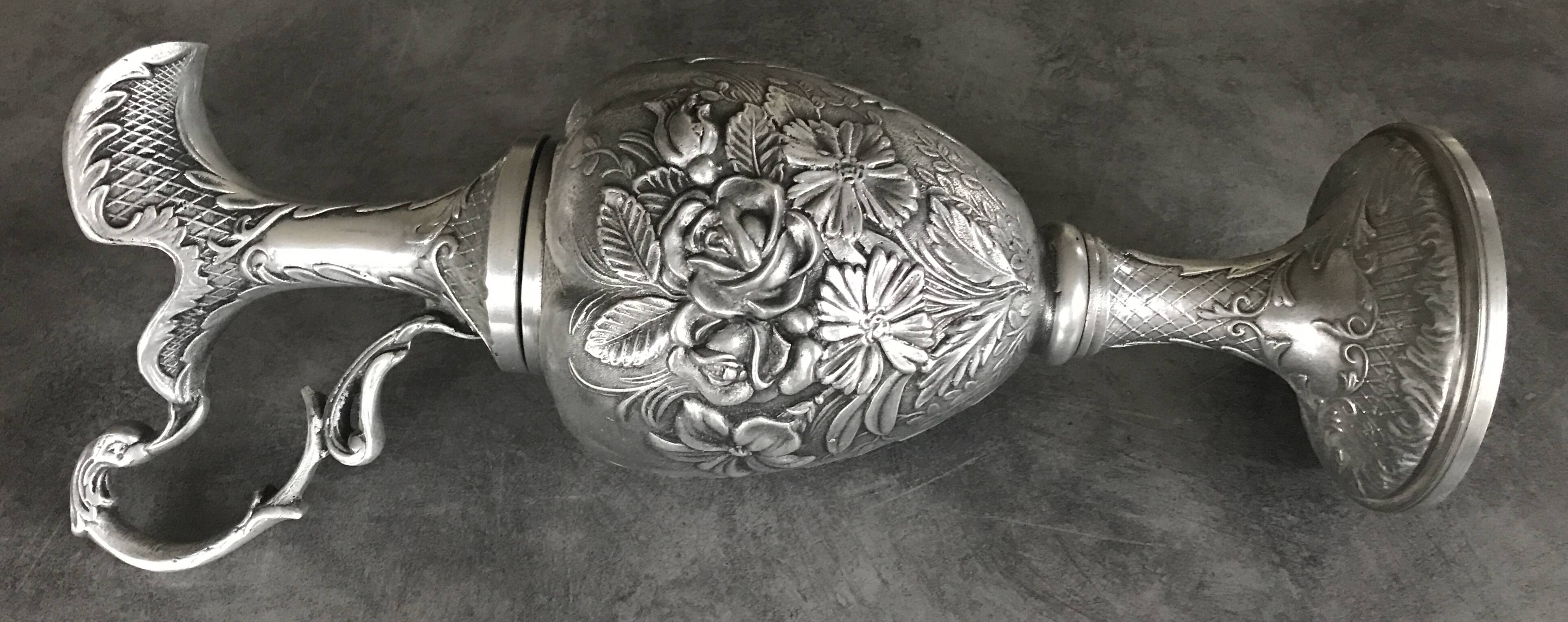 Ewer, Mauro Manetti art foundry, floral embossed decoration and bird's head handle