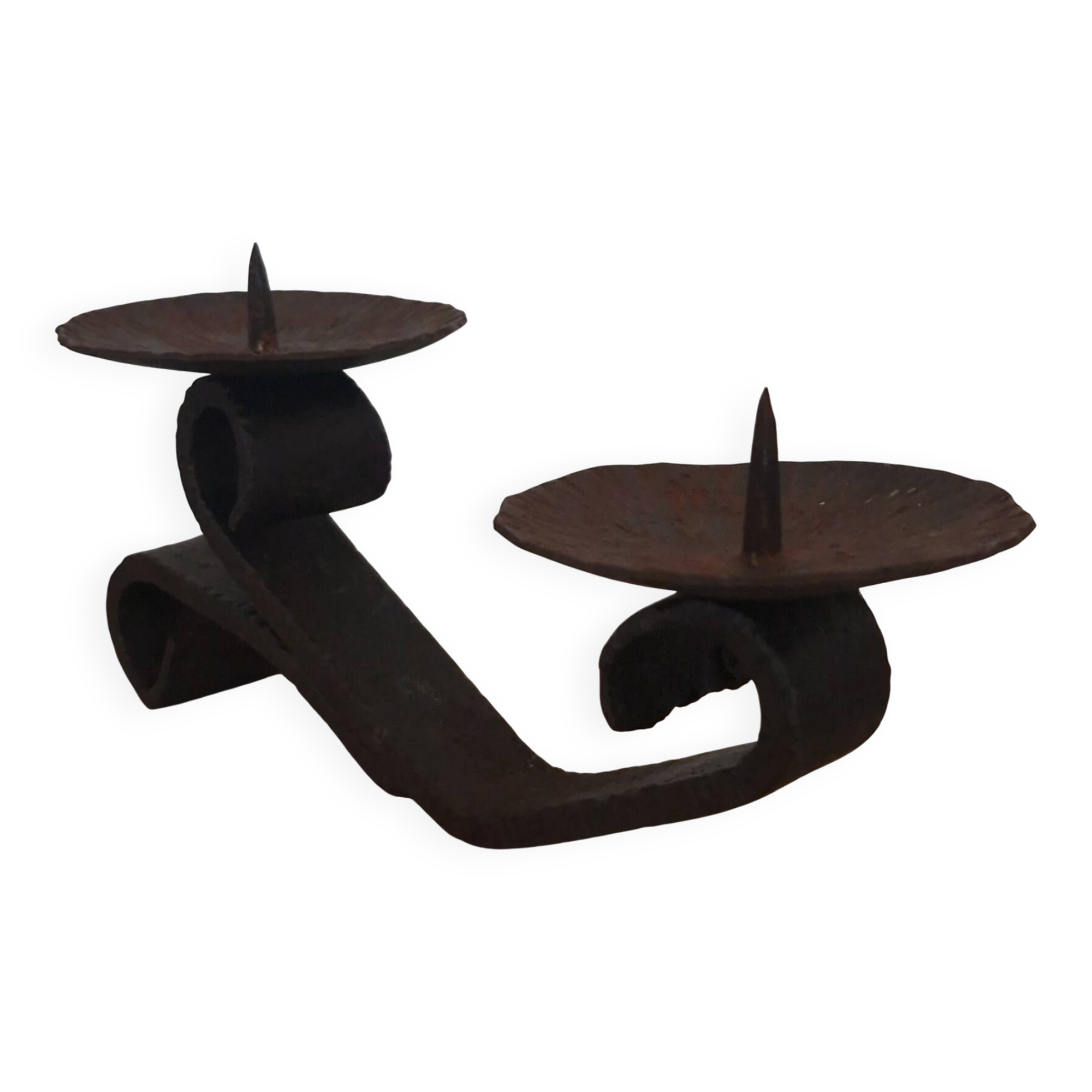 Brutalist wrought iron hand candlesticks