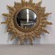 XL witch's eye sun mirror in gilded metal, Italy circa 1970