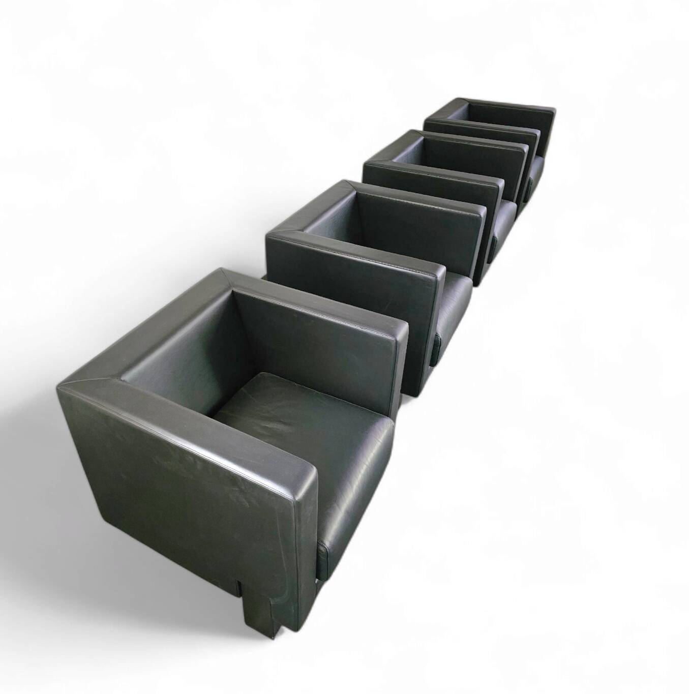 4 x Black Leather Poltrona Frau Moji Armchairs / sofa by Shigeru Uchida