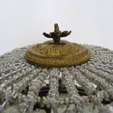 Half-basket ceiling light with 3 bronze lights and glass pendants. 1980s