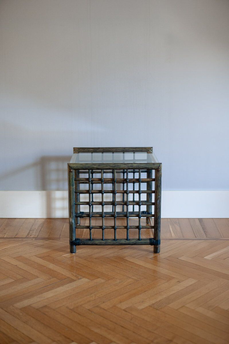 Vintage nesting tables in bamboo with glass top by Gallotti & Radice, 1970, set of 3.