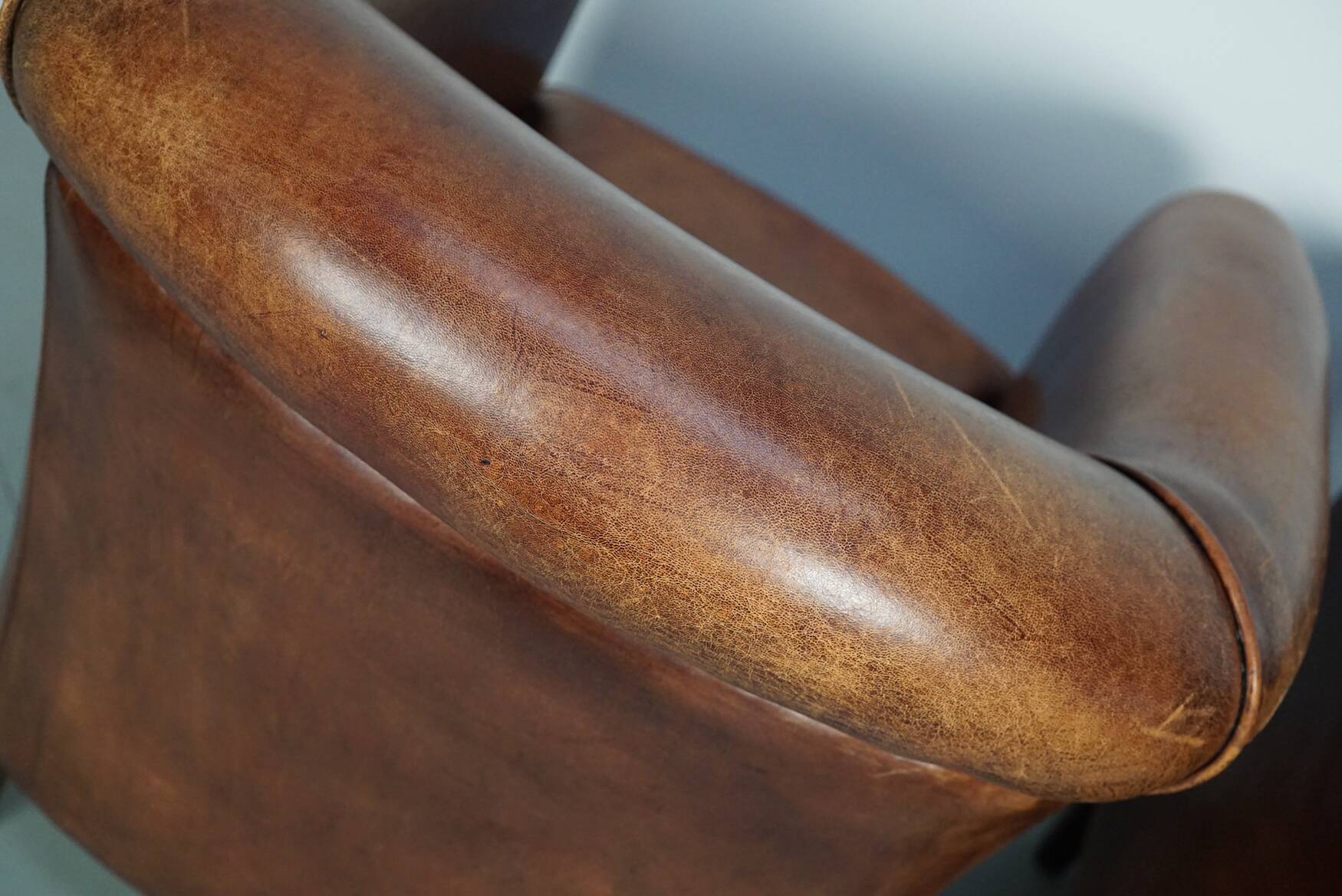 Vintage Dutch cognac coloured leather club chair, set of 2