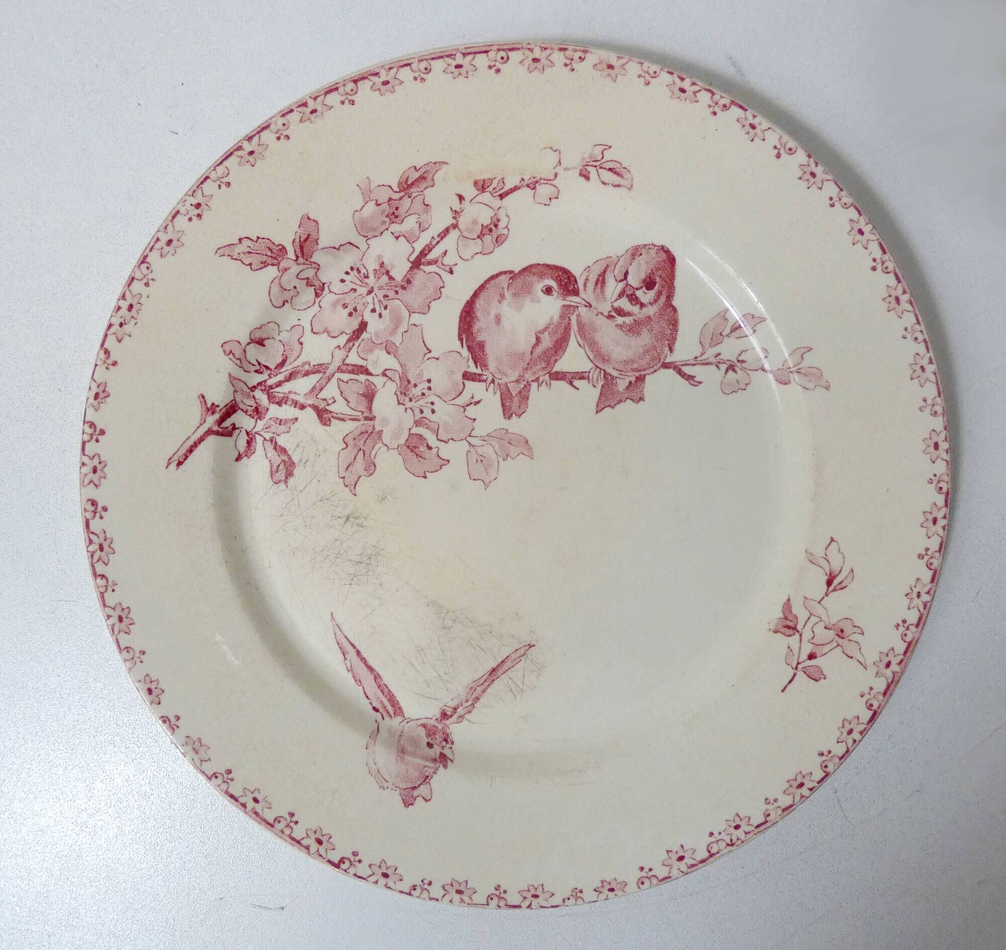 Terre de fer Digoin Sarreguemines 6 flat plates FAVORI birds model