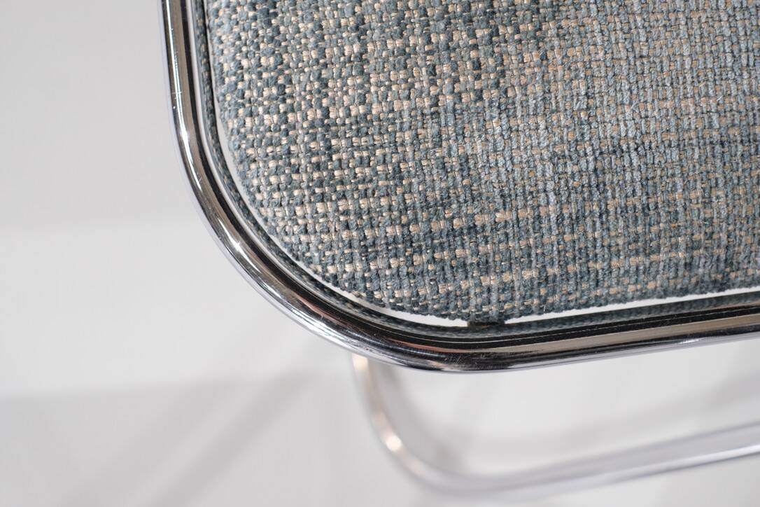 Set of 9 chrome folding chairs with fabric from the 1970s.