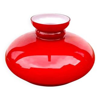 Vintage red and white opaline pendant globe