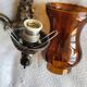 Silver-colored chiseled metal wall light, 2 lights with orange glass tulip