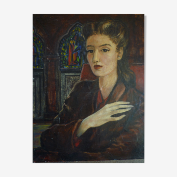 Potrait femme huile sur toile 1946