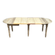 Round extendable dining table with flaps, stripped in raw oak, with 4 extensions.