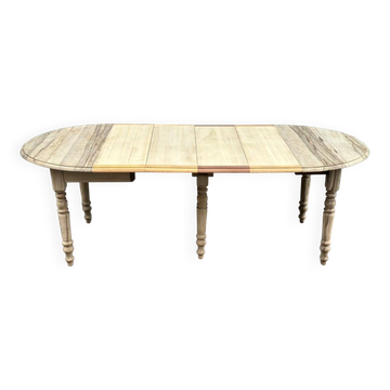 Table à manger ronde extensible à volets décapée en chêne brut 4 rallonges