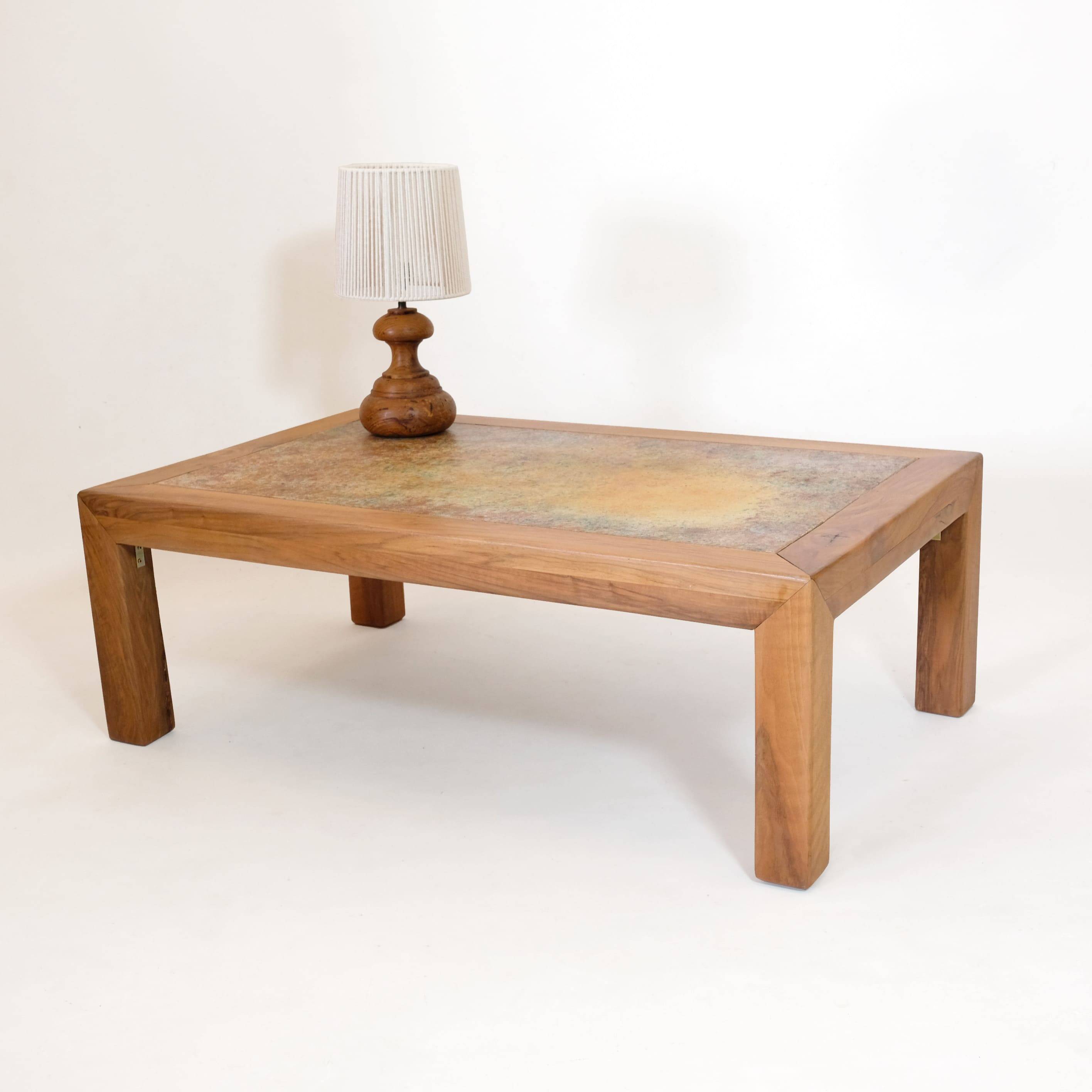 Bernard Buffat, coffee table with ceramic top, 1970s.