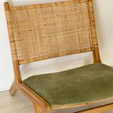 Wicker and corduroy armchair