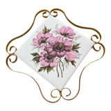 Vintage pink and gold faience floral trivia La Ferté Gaucher France